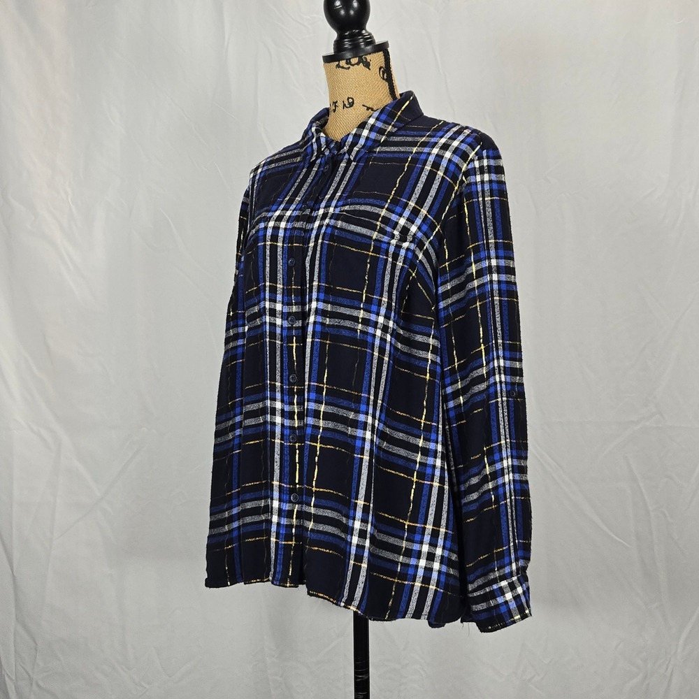 Lane Bryant Plus 18/20 Plaid Button Down Shirt Navy Blue Soft Flannel Y2K Style